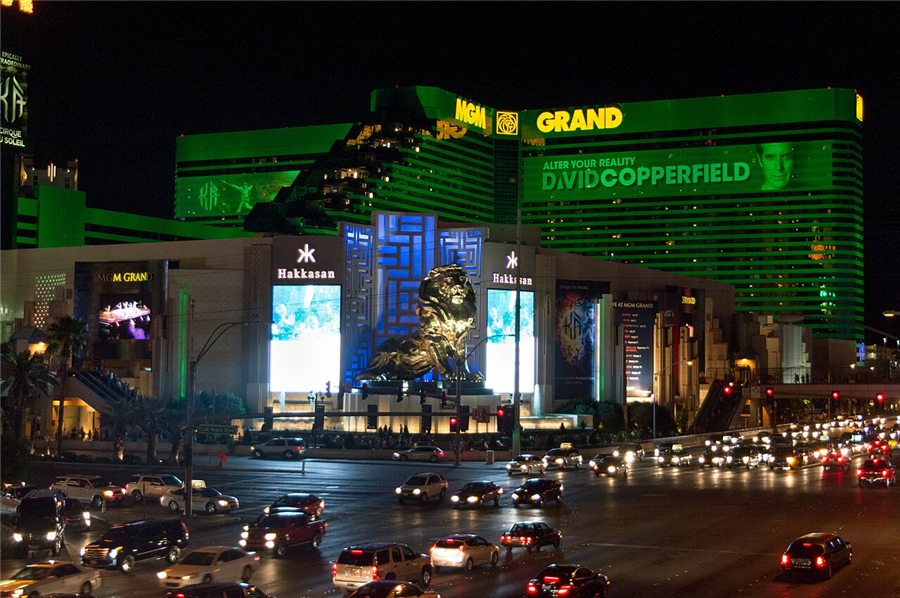 The MGM Grand hotel at night, Las Vegas
