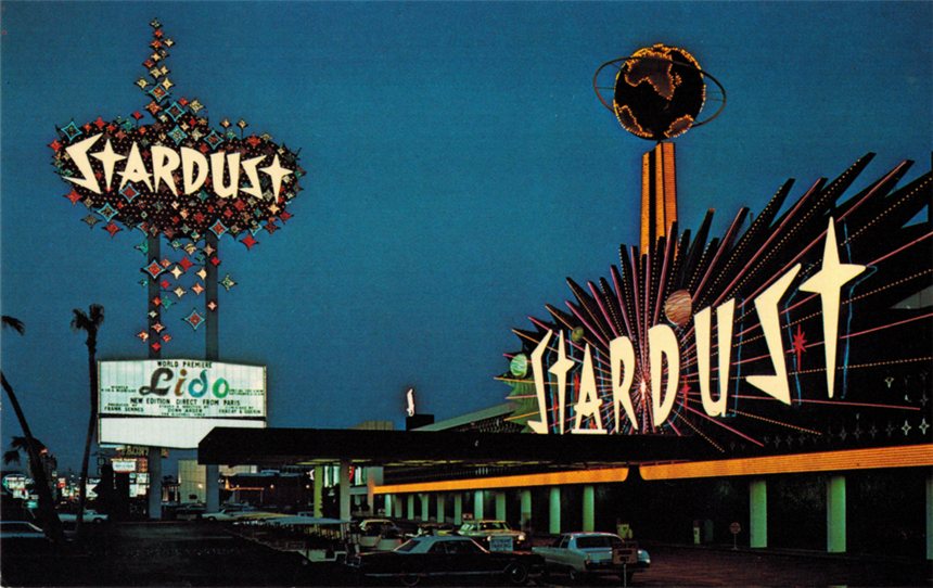 The Stardust hotel and casino on an early 1970s postcard